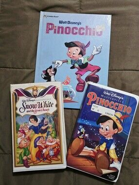 Disney Vintage Pinocchio Snow White VHS Tapes Golden Book
